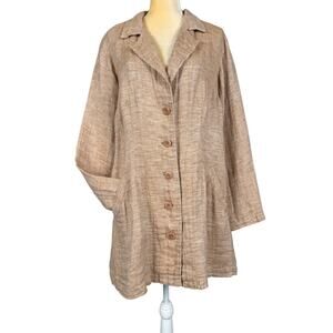 Flax Linen Button Front Tunic Shirt Jacket Tan Small Lagenlook Minimalist